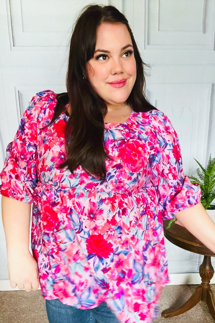 Feeling Femmi Pink &amp; Fuchsia Floral Peplum Woven Tops | Nikki &amp; Co. Boutique