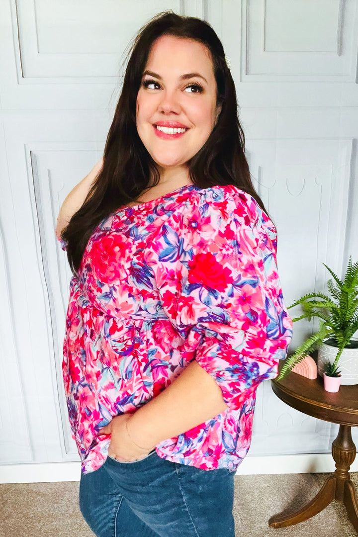 Feeling Femmi Pink &amp; Fuchsia Floral Peplum Woven Tops | Nikki &amp; Co. Boutique
