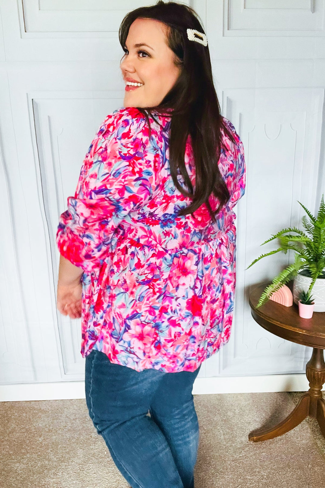 Feeling Femmi Pink &amp; Fuchsia Floral Peplum Woven Tops | Nikki &amp; Co. Boutique