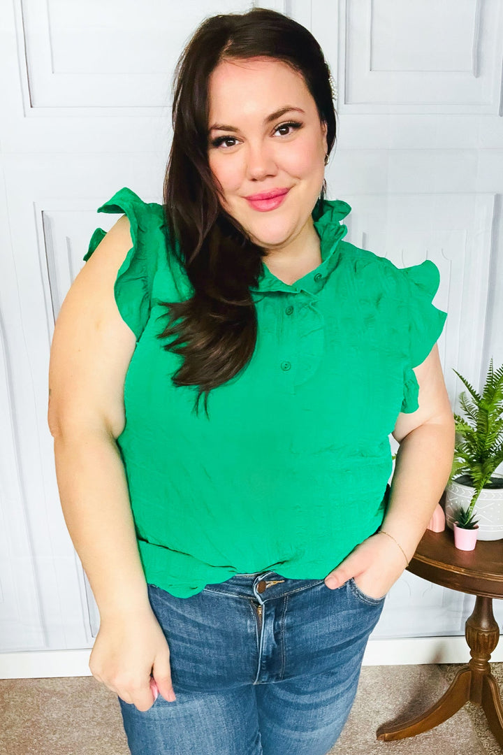 Glamorous In Kelly Green Textured Ruffle Mock Neck Tops | Nikki &amp; Co. Boutique