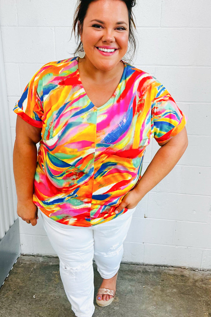 Watercolor Paint Strokes V Neck Tops | Nikki &amp; Co. Boutique