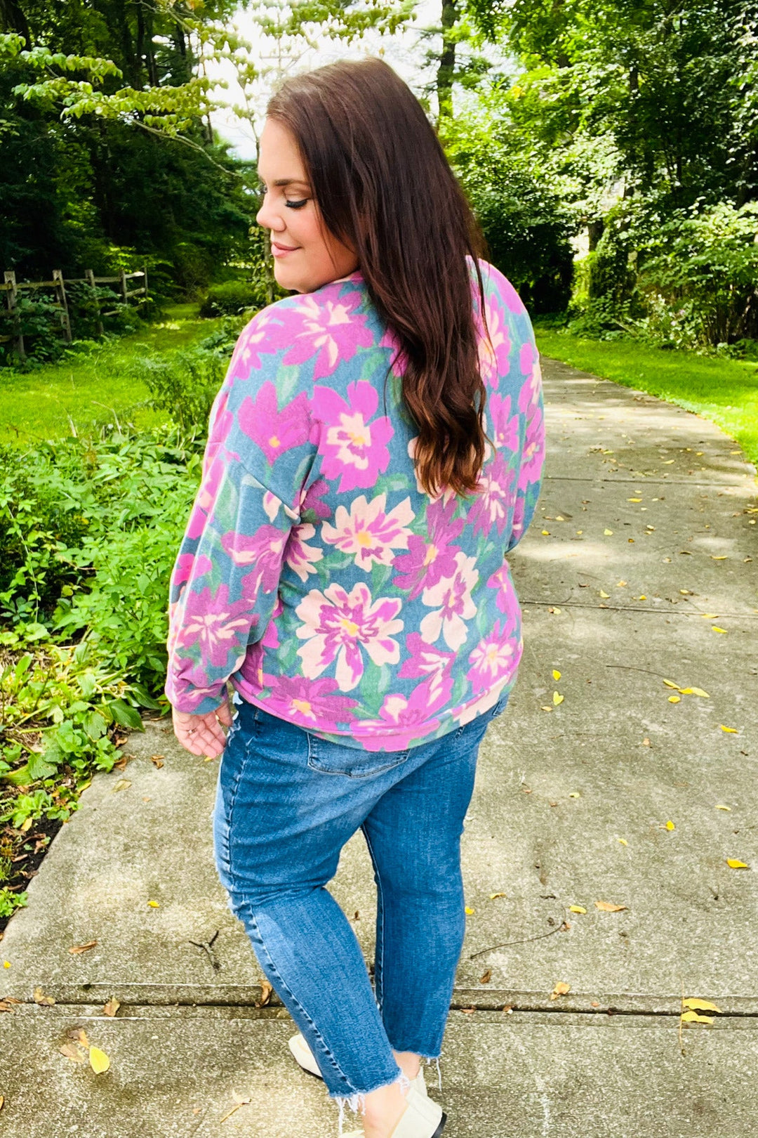 Feeling Femme Teal Floral Brushed Hacci Sweater Top | Nikki &amp; Co. Boutique