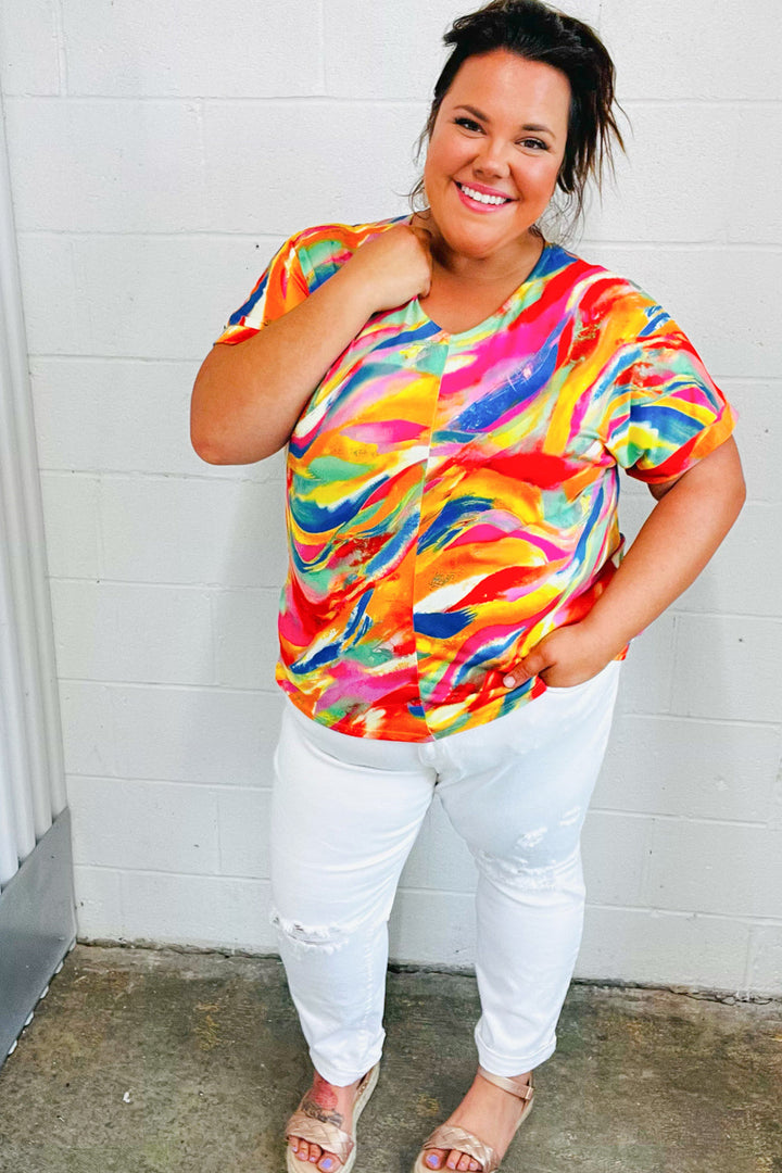 Watercolor Paint Strokes V Neck Tops | Nikki &amp; Co. Boutique