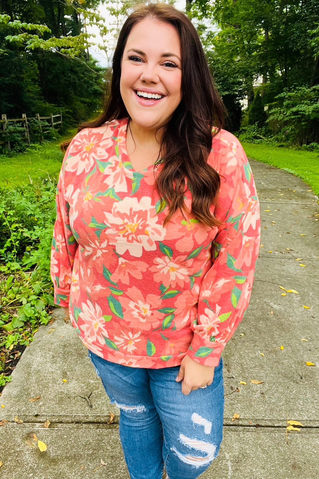 Feeling Femme Red Floral Brushed Hacci Sweater Top | Nikki &amp; Co. Boutique