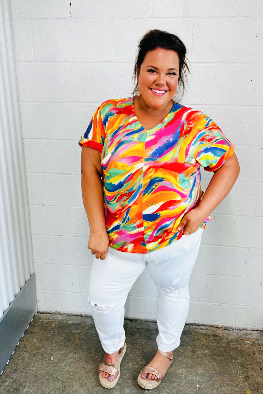Watercolor Paint Strokes V Neck Tops | Nikki &amp; Co. Boutique
