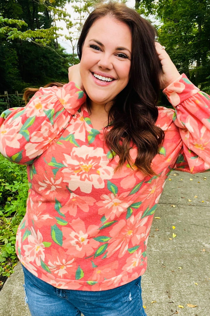 Feeling Femme Red Floral Brushed Hacci Sweater Top | Nikki &amp; Co. Boutique