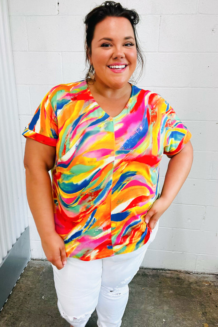 Watercolor Paint Strokes V Neck Tops | Nikki &amp; Co. Boutique