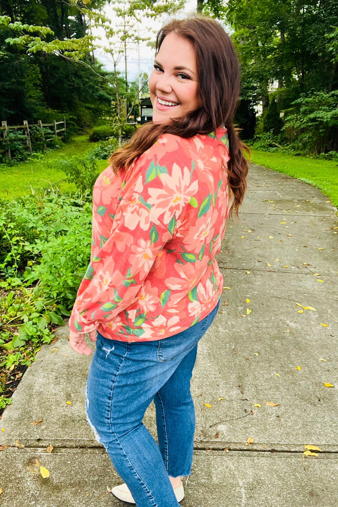 Feeling Femme Red Floral Brushed Hacci Sweater Top | Nikki &amp; Co. Boutique