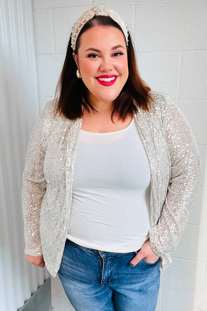Be Your Own Star Silver Sequin Open Blazer | Nikki &amp; Co. Boutique