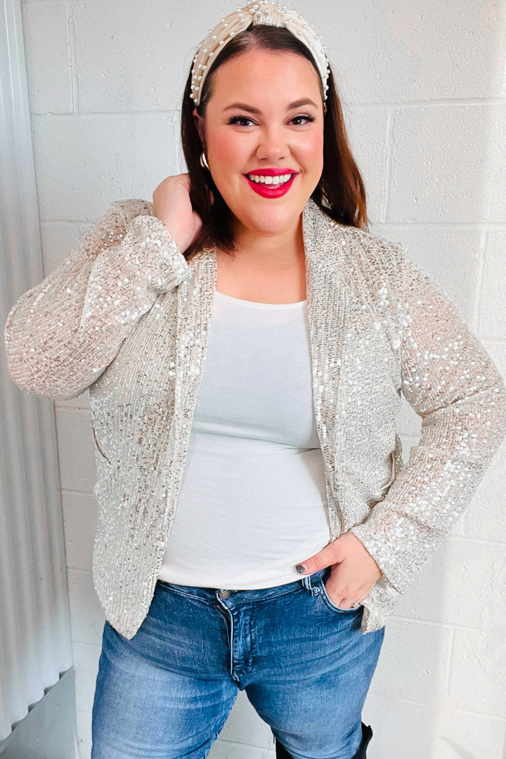 Be Your Own Star Silver Sequin Open Blazer | Nikki &amp; Co. Boutique