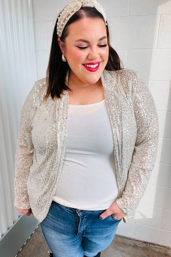 Be Your Own Star Silver Sequin Open Blazer | Nikki &amp; Co. Boutique