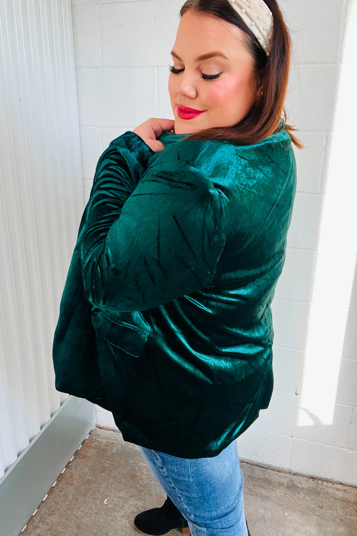 Dazzling Hunter Green Velvet Lapel Blazer | Nikki &amp; Co. Boutique
