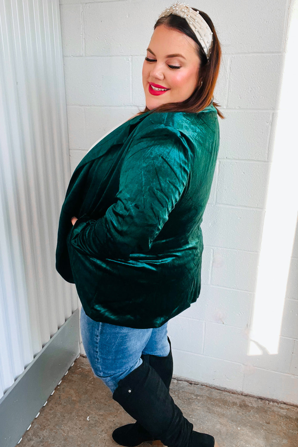 Dazzling Hunter Green Velvet Lapel Blazer | Nikki &amp; Co. Boutique