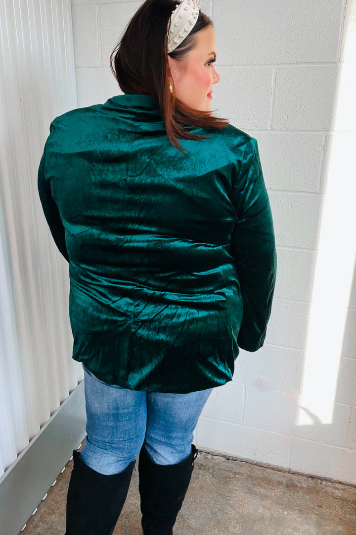 Dazzling Hunter Green Velvet Lapel Blazer | Nikki &amp; Co. Boutique