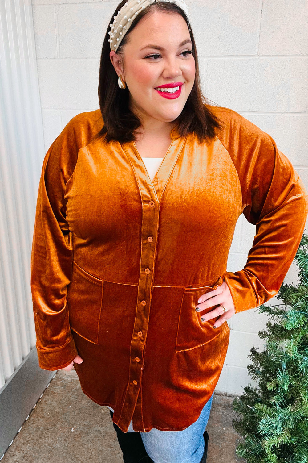 Dazzling Rust Velvet Button Down Tunic Top | Nikki &amp; Co. Boutique