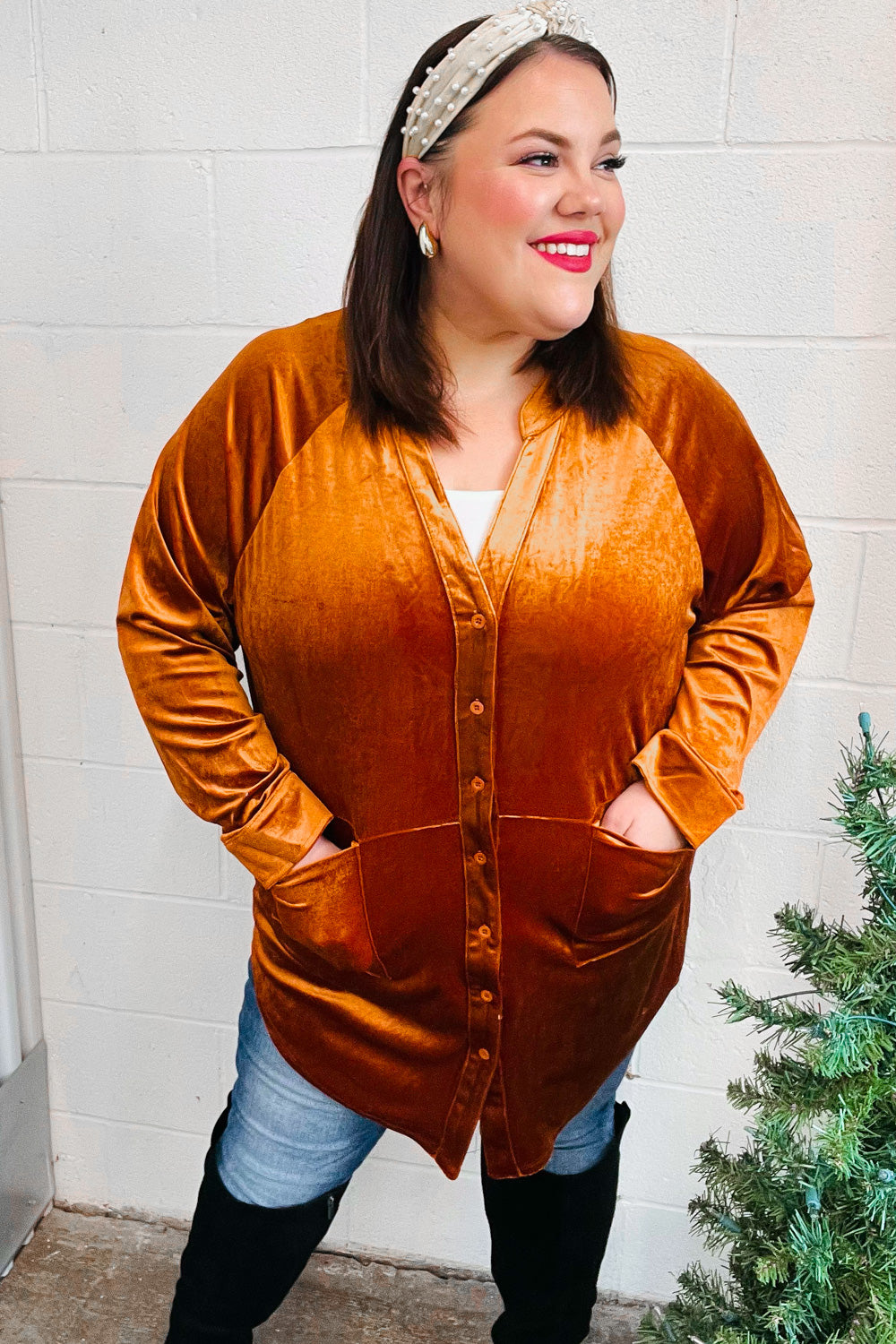 Dazzling Rust Velvet Button Down Tunic Top | Nikki &amp; Co. Boutique