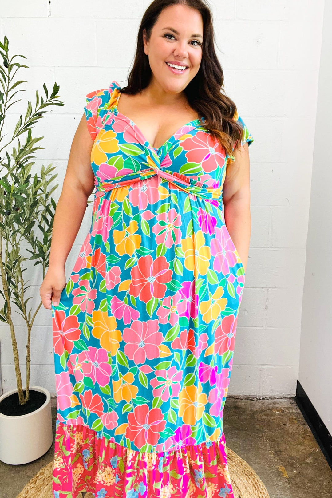 Vacay Vibes Blue Floral Print Sweetheart Twisted Neckline Maxi Dress | Nikki &amp; Co. Boutique