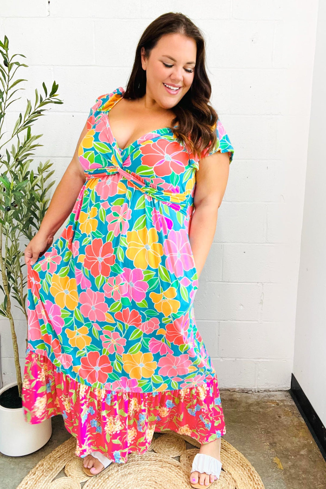 Vacay Vibes Blue Floral Print Sweetheart Twisted Neckline Maxi Dress | Nikki &amp; Co. Boutique