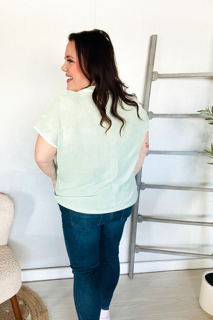 Weekend Ready Sage Collar Notch Neck Waffle Knit Tops | Nikki &amp; Co. Boutique