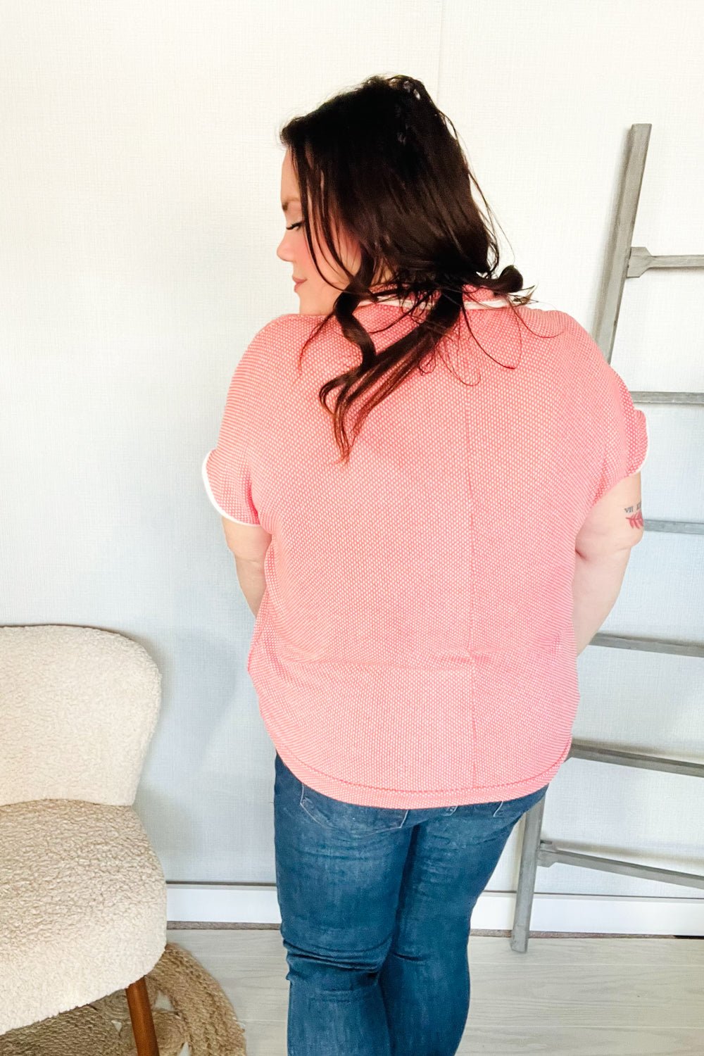 Weekend Ready Coral Collar Notch Neck Waffle Knit Tops - Nikki &amp; Co. Boutique