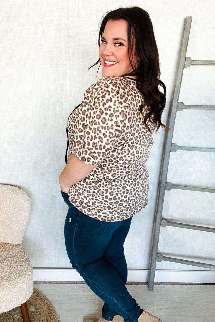 Everyday Animal Print Collar Notch Front Tie Knit Tops - Nikki &amp; Co. Boutique