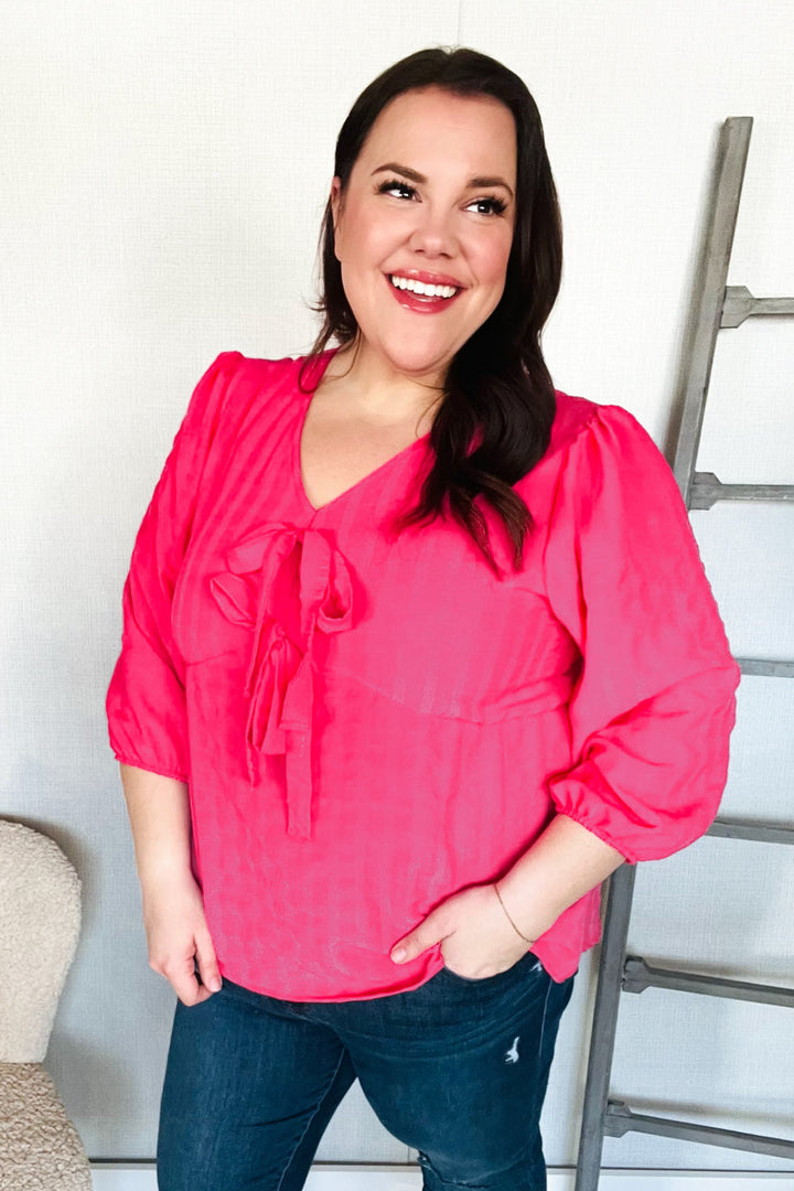 Stay With Me Pink V Neck Ribbon Bow Babydoll Woven Blouse | Nikki &amp; Co. Boutique