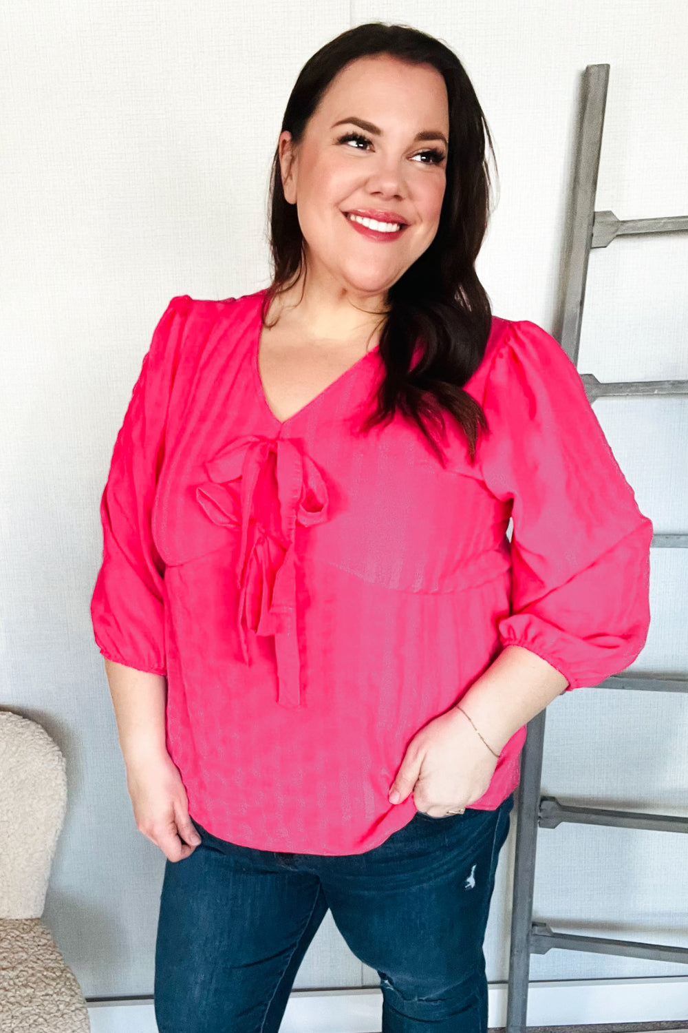 Stay With Me Pink V Neck Ribbon Bow Babydoll Woven Blouse | Nikki &amp; Co. Boutique