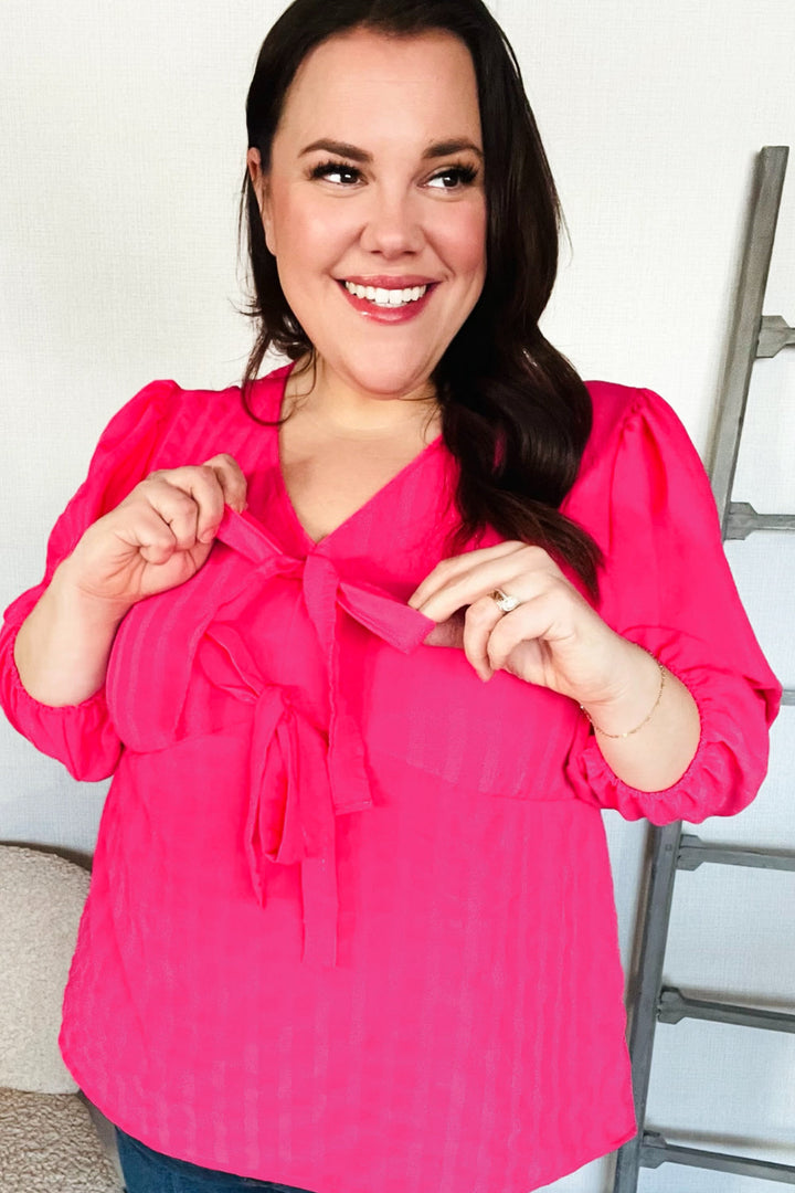 Stay With Me Pink V Neck Ribbon Bow Babydoll Woven Blouse | Nikki &amp; Co. Boutique