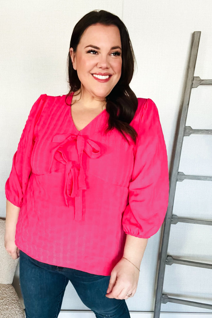 Stay With Me Pink V Neck Ribbon Bow Babydoll Woven Blouse | Nikki &amp; Co. Boutique