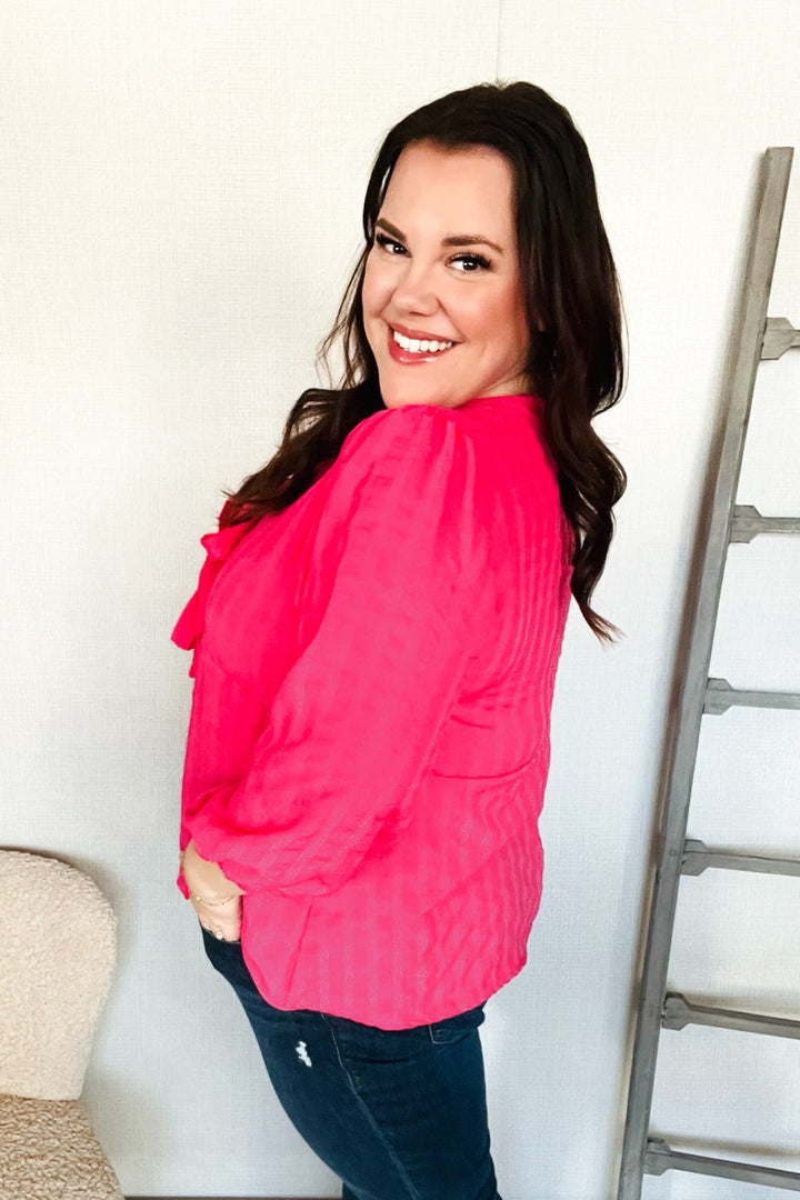 Stay With Me Pink V Neck Ribbon Bow Babydoll Woven Blouse | Nikki &amp; Co. Boutique