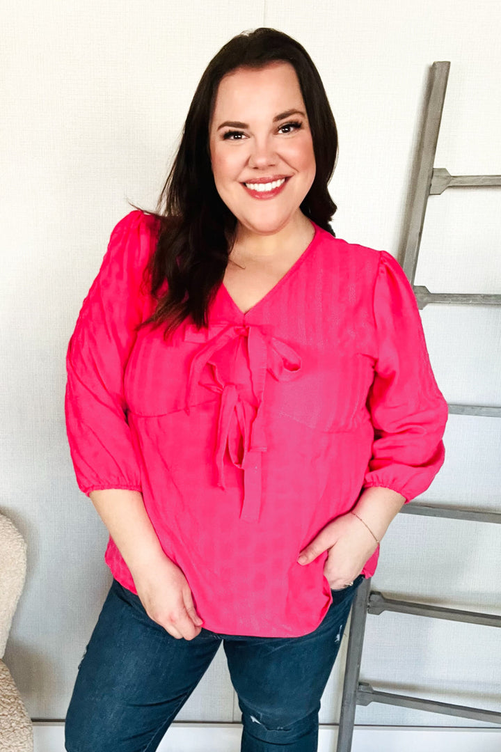 Stay With Me Pink V Neck Ribbon Bow Babydoll Woven Blouse | Nikki &amp; Co. Boutique