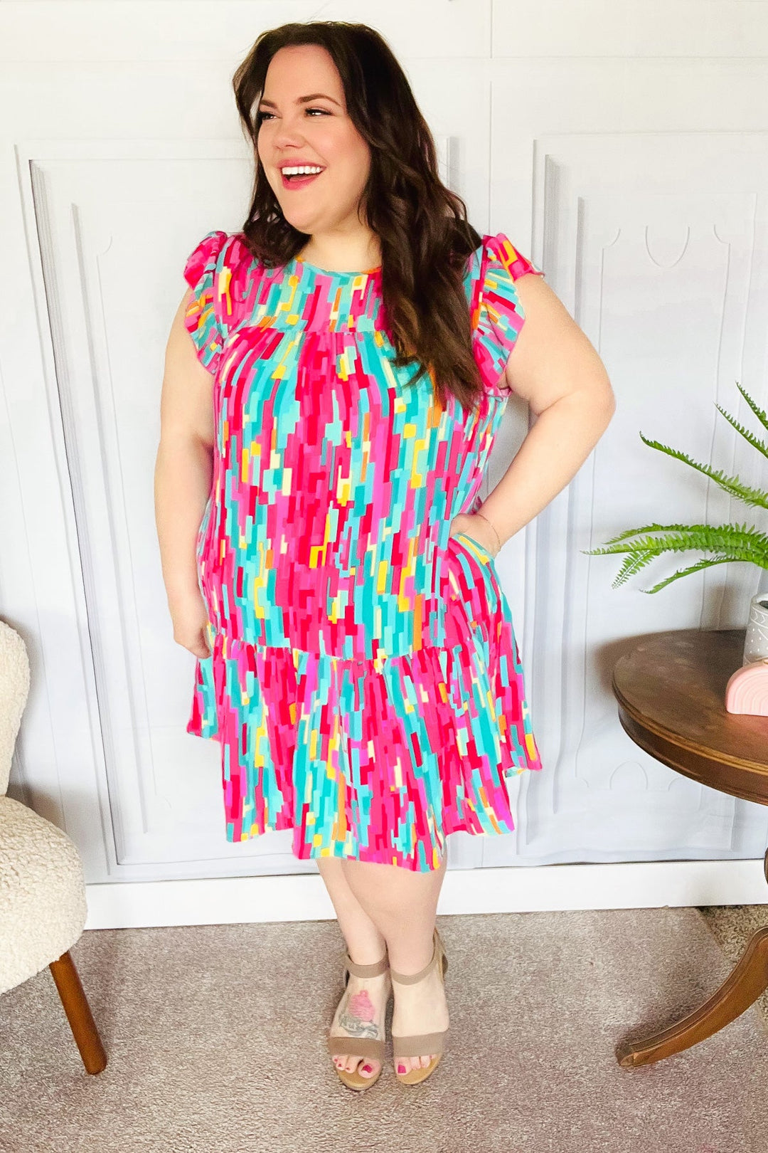 Feeling Bold Multicolor Abstract Print Tiered Ruffle Sleeve Dress | Nikki &amp; Co. Boutique