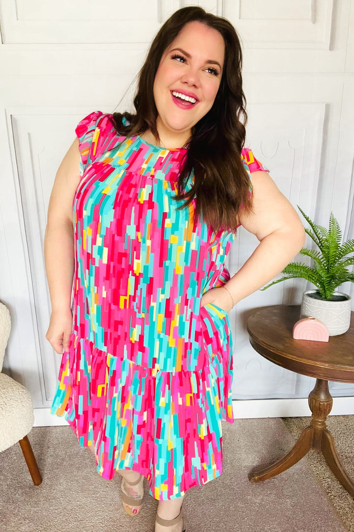 Feeling Bold Multicolor Abstract Print Tiered Ruffle Sleeve Dress | Nikki &amp; Co. Boutique