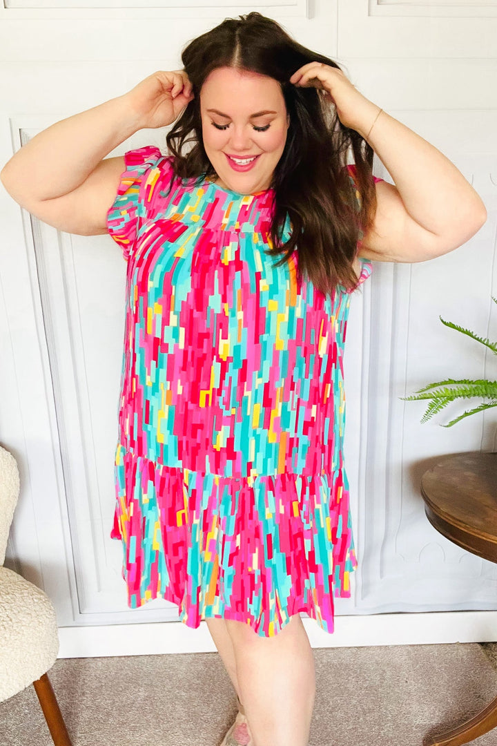 Feeling Bold Multicolor Abstract Print Tiered Ruffle Sleeve Dress | Nikki &amp; Co. Boutique
