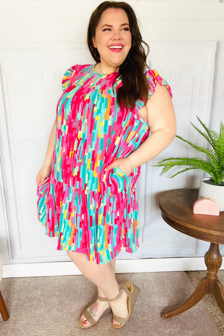 Feeling Bold Multicolor Abstract Print Tiered Ruffle Sleeve Dress | Nikki &amp; Co. Boutique