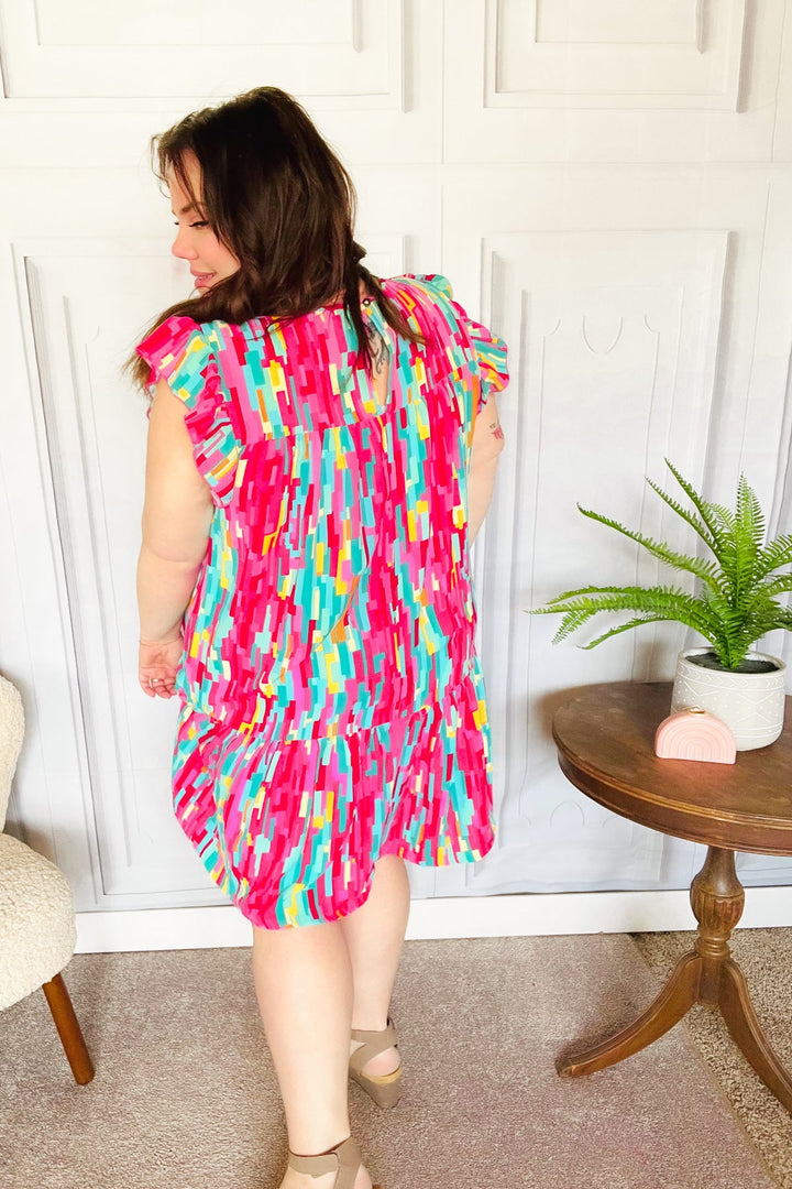 Feeling Bold Multicolor Abstract Print Tiered Ruffle Sleeve Dress | Nikki &amp; Co. Boutique