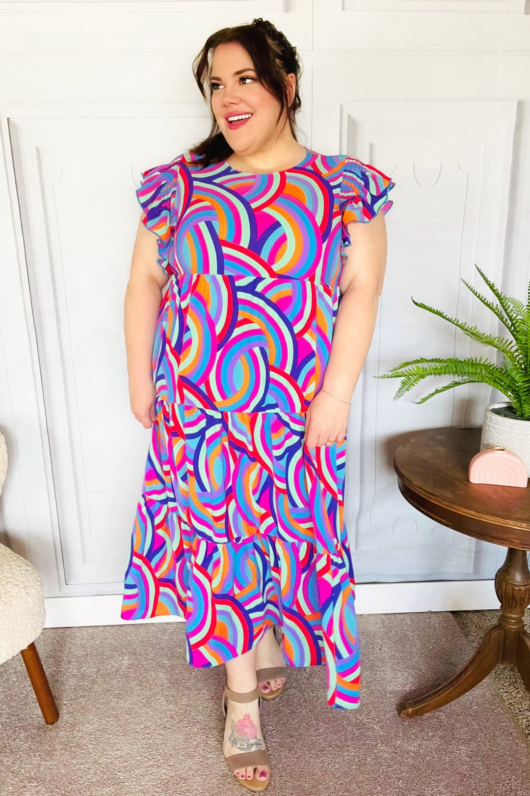 Feel Your Best Purple Abstract Print Smocked Ruffle Sleeve Maxi Dress | Nikki &amp; Co. Boutique