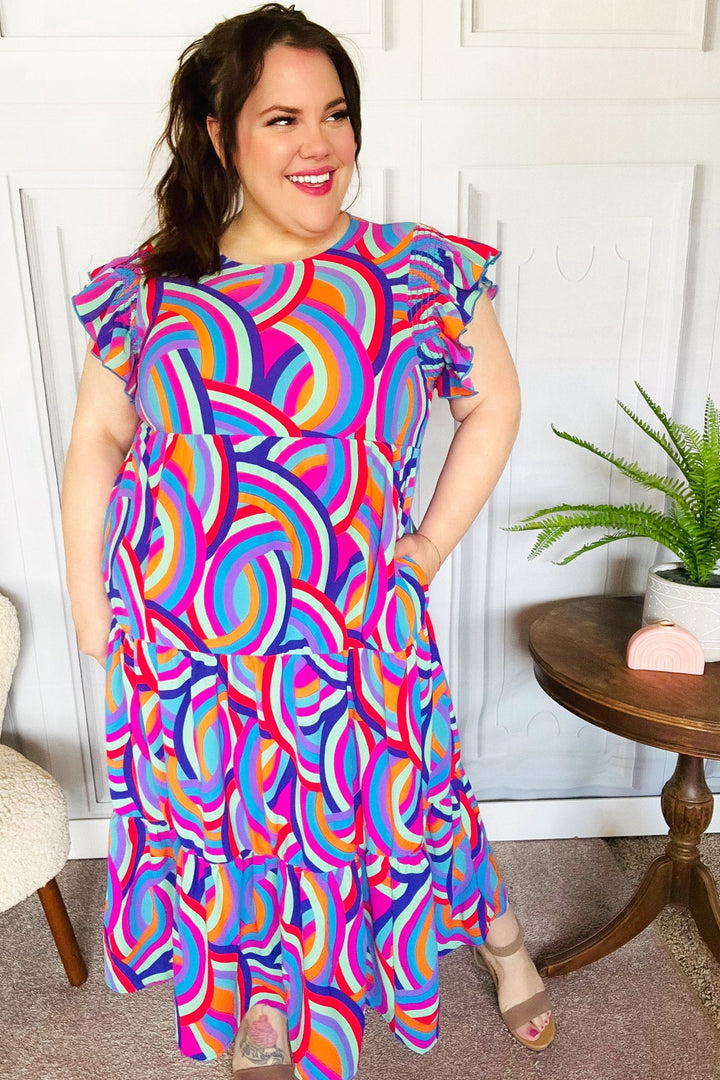 Feel Your Best Purple Abstract Print Smocked Ruffle Sleeve Maxi Dress | Nikki &amp; Co. Boutique