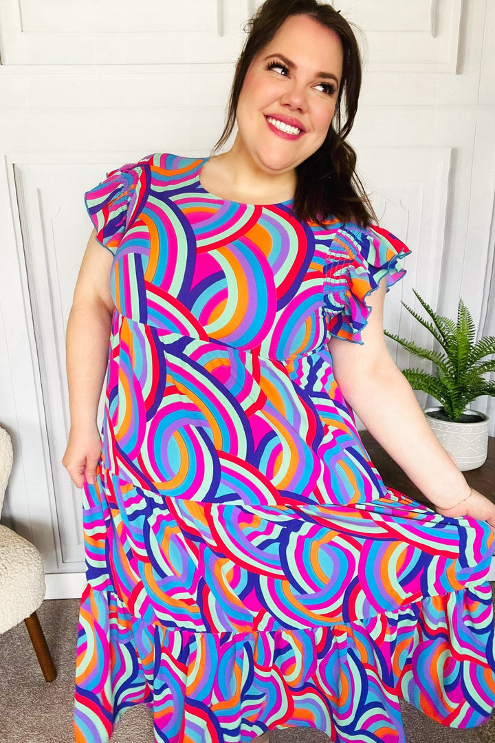 Feel Your Best Purple Abstract Print Smocked Ruffle Sleeve Maxi Dress | Nikki &amp; Co. Boutique