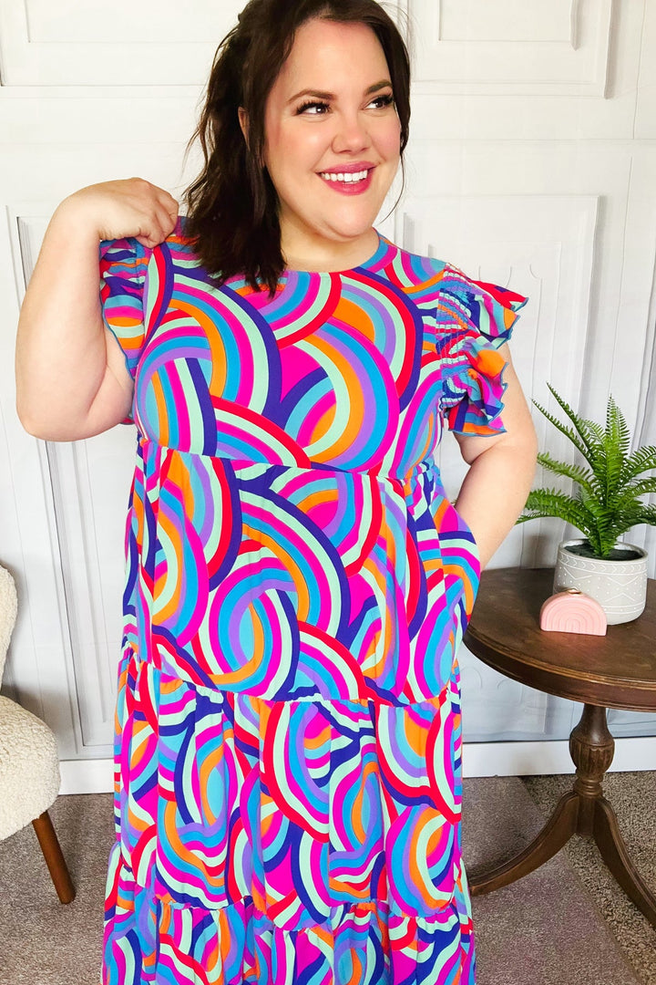 Feel Your Best Purple Abstract Print Smocked Ruffle Sleeve Maxi Dress | Nikki &amp; Co. Boutique