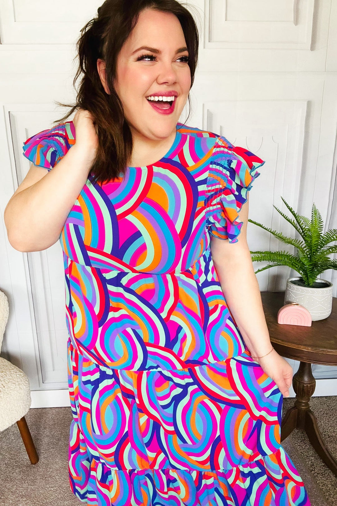 Feel Your Best Purple Abstract Print Smocked Ruffle Sleeve Maxi Dress | Nikki &amp; Co. Boutique