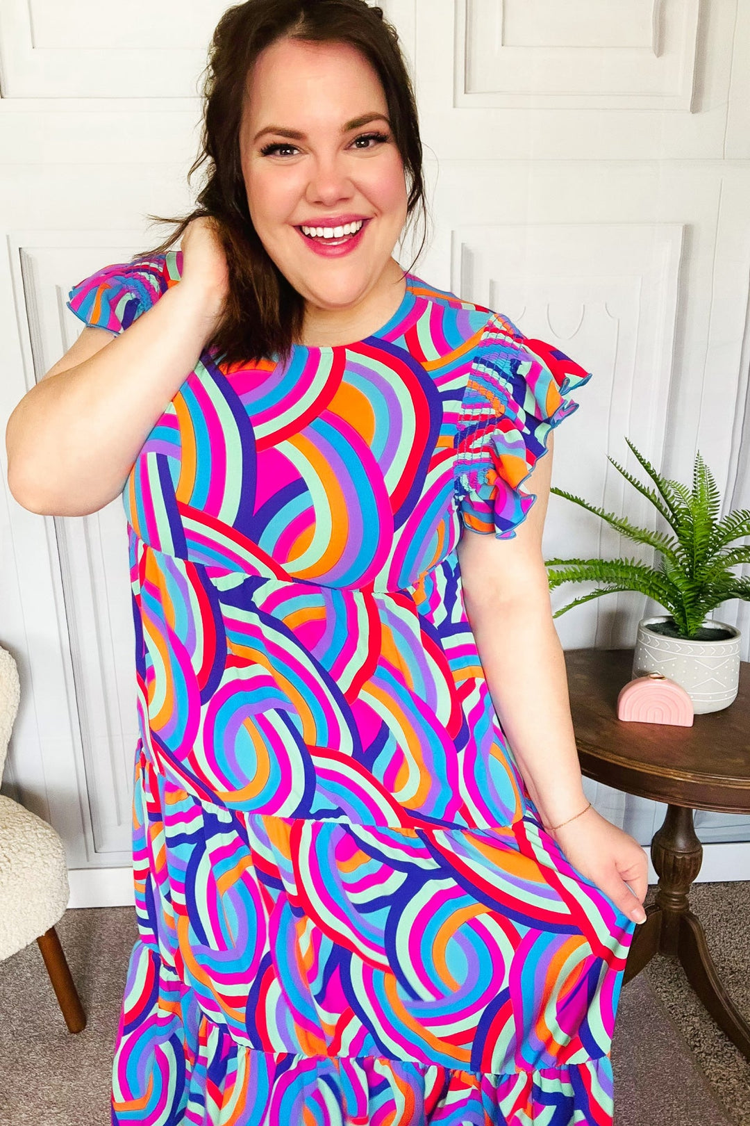 Feel Your Best Purple Abstract Print Smocked Ruffle Sleeve Maxi Dress | Nikki &amp; Co. Boutique