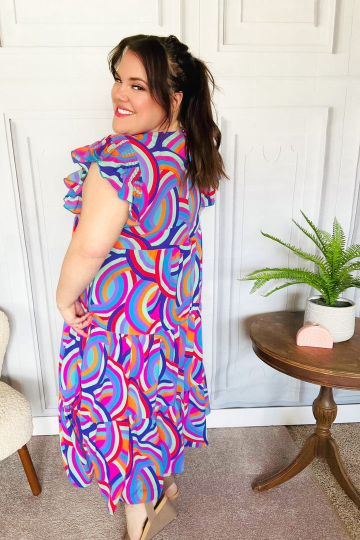 Feel Your Best Purple Abstract Print Smocked Ruffle Sleeve Maxi Dress | Nikki &amp; Co. Boutique