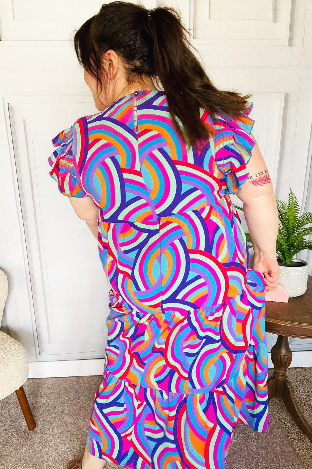 Feel Your Best Purple Abstract Print Smocked Ruffle Sleeve Maxi Dress | Nikki &amp; Co. Boutique