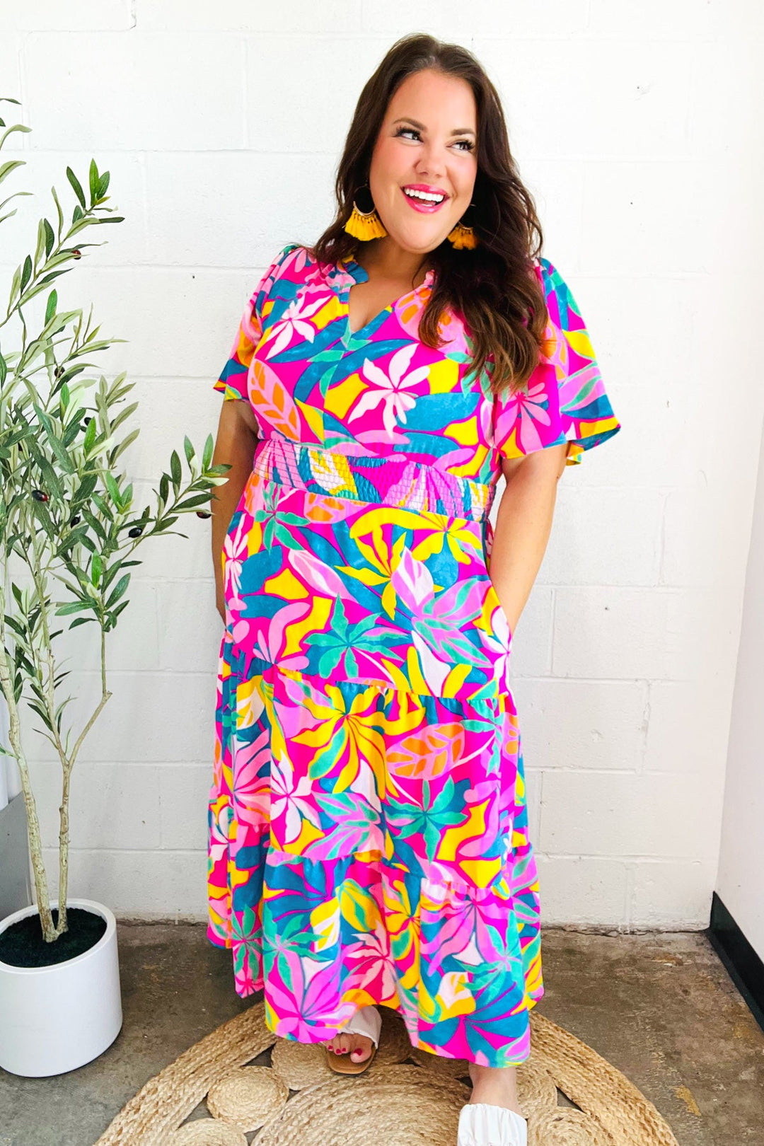 Tropical Trance Fuchsia Floral Smocked Waist Maxi Dress | Nikki &amp; Co. Boutique