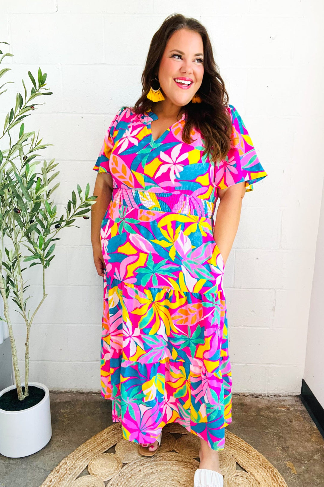 Tropical Trance Fuchsia Floral Smocked Waist Maxi Dress | Nikki &amp; Co. Boutique