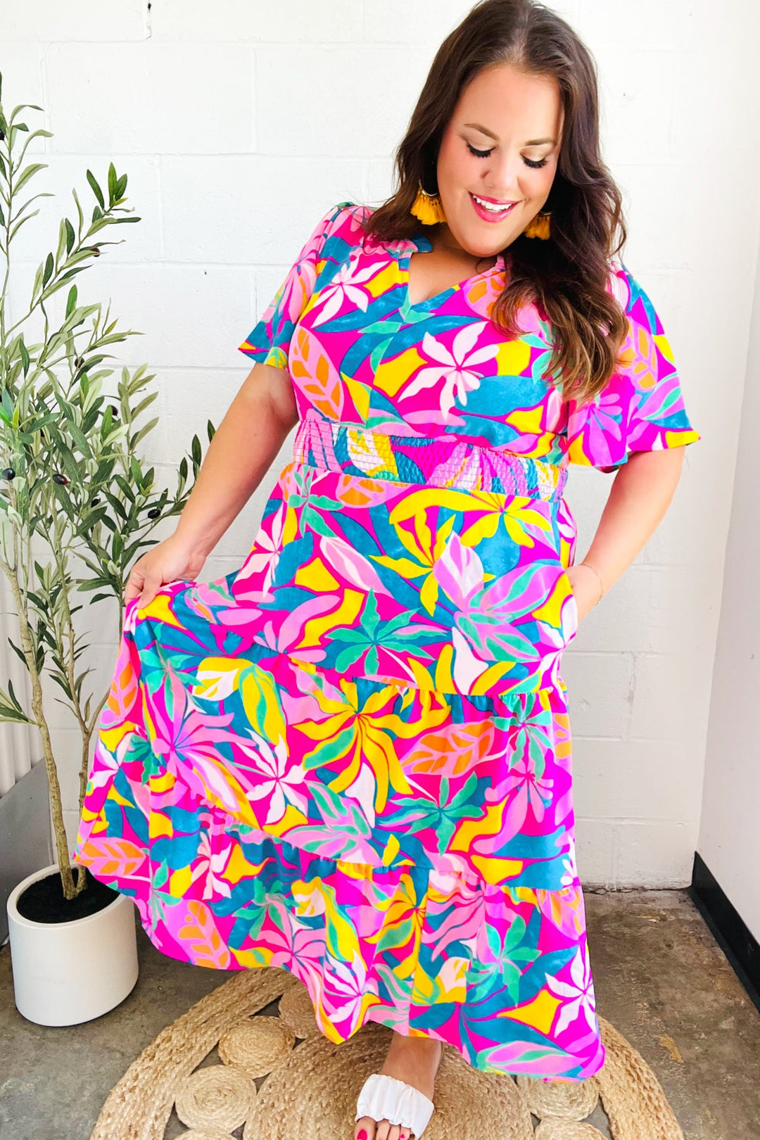 Tropical Trance Fuchsia Floral Smocked Waist Maxi Dress | Nikki &amp; Co. Boutique