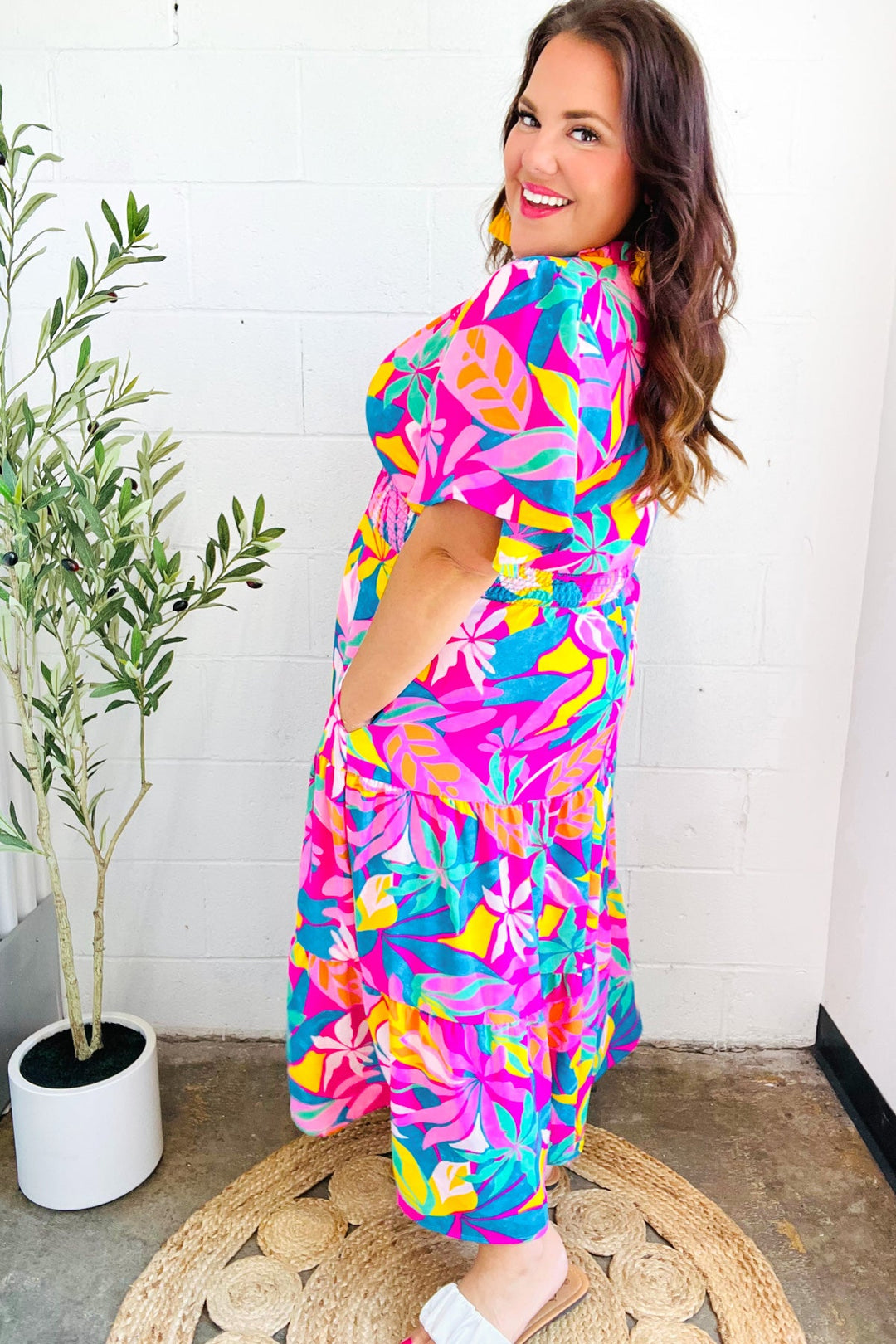 Tropical Trance Fuchsia Floral Smocked Waist Maxi Dress | Nikki &amp; Co. Boutique