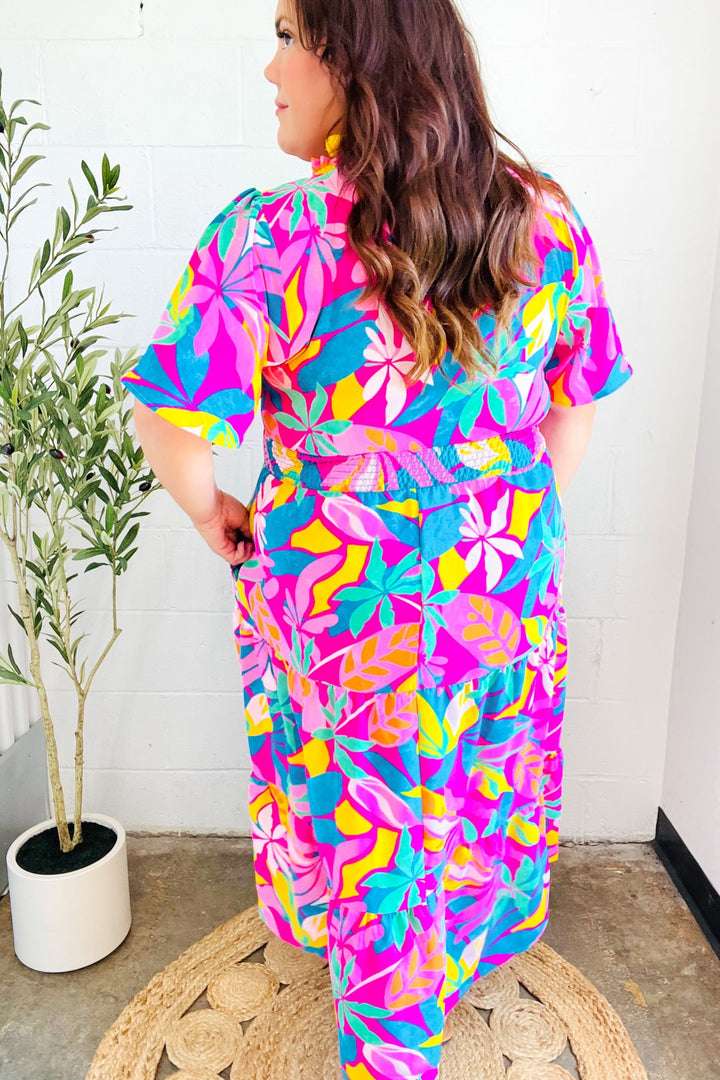 Tropical Trance Fuchsia Floral Smocked Waist Maxi Dress | Nikki &amp; Co. Boutique
