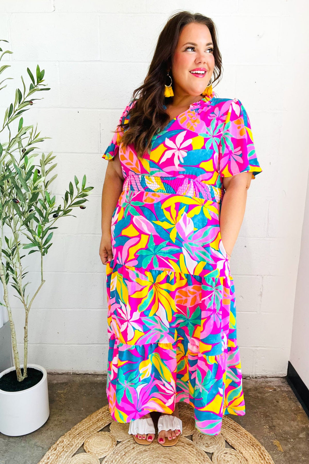 Tropical Trance Fuchsia Floral Smocked Waist Maxi Dress | Nikki &amp; Co. Boutique